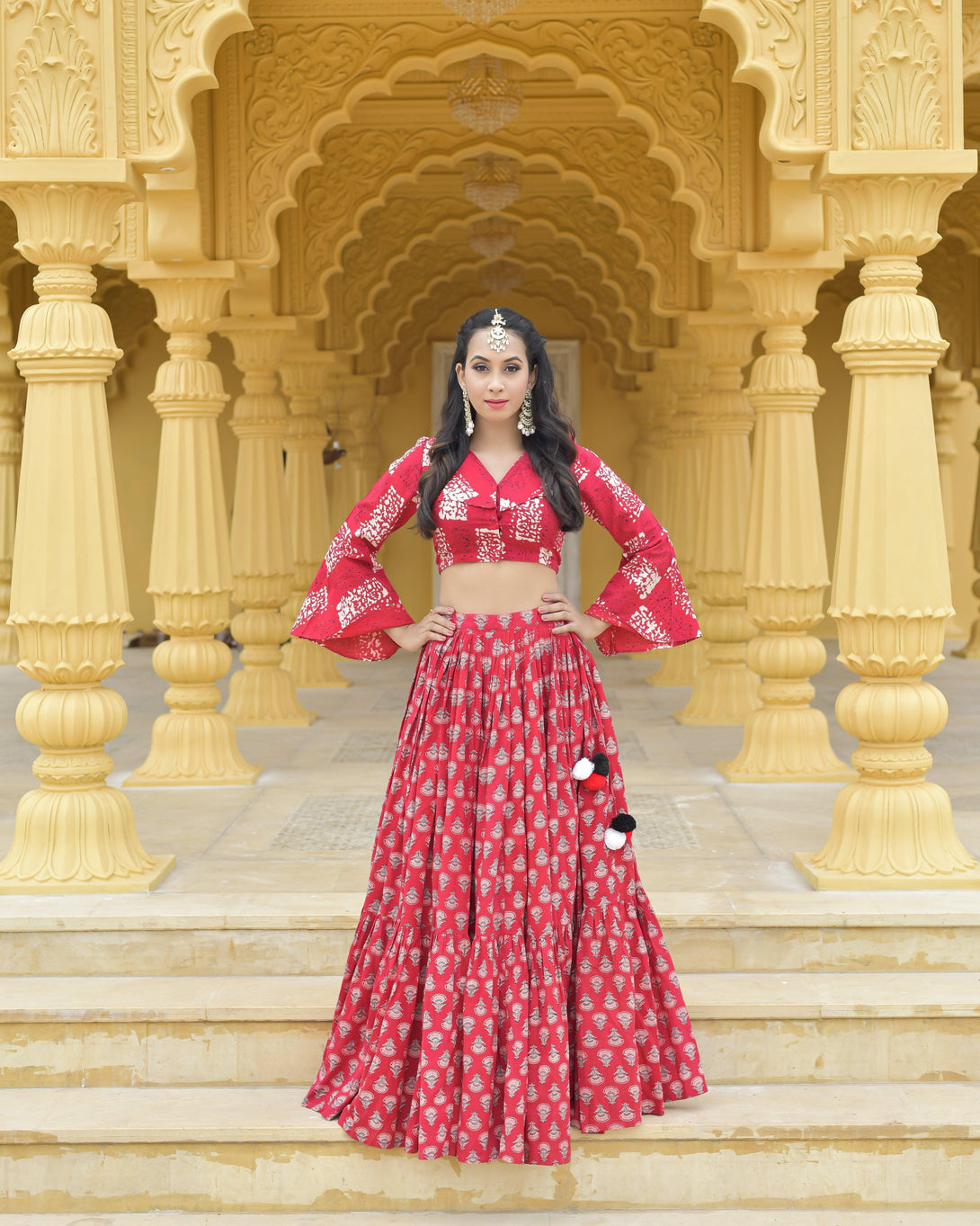 Women's Red Ajrakh Lehenga Choli - Baisacrafts - Indiakreations