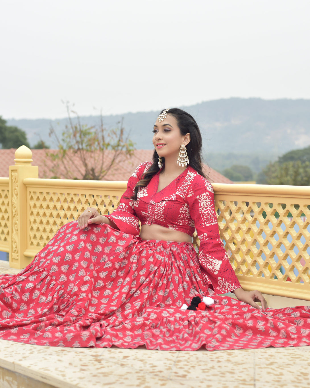 Women's Red Ajrakh Lehenga Choli - Baisacrafts - Indiakreations