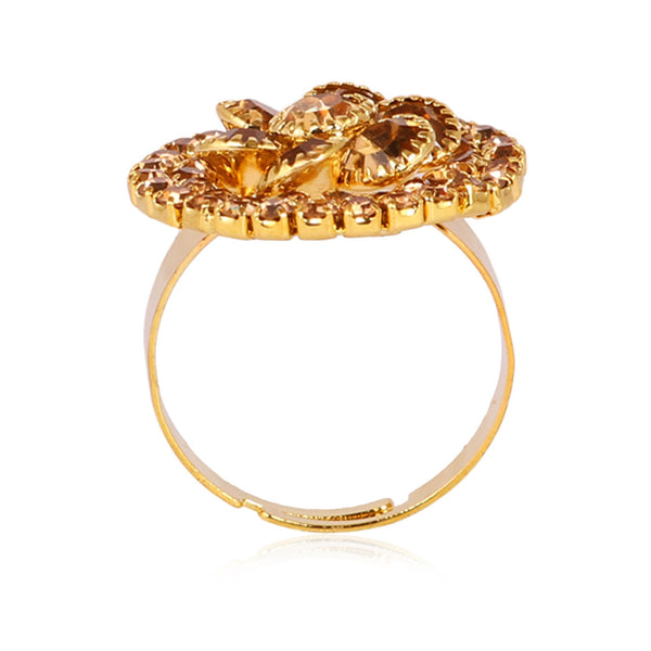 Women's Golden Colour Ring With Golden Stone  - Tehzeeb