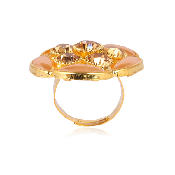 Women's Golden Colour Ring With Golden Stone And Pearl - Tehzeeb