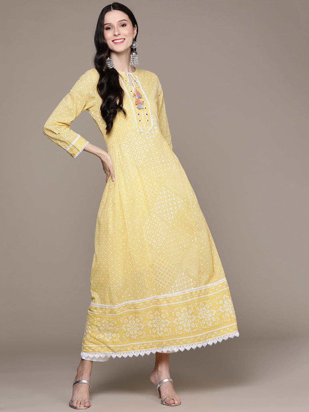 Women's Yellow Embelllished Anarkali Kurta - Ishin