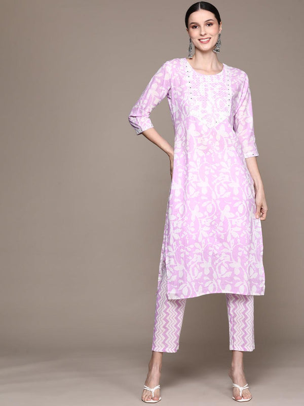 Women's Purple Embroidered Straight Kurta With Trouser - Ishin - Indiakreations