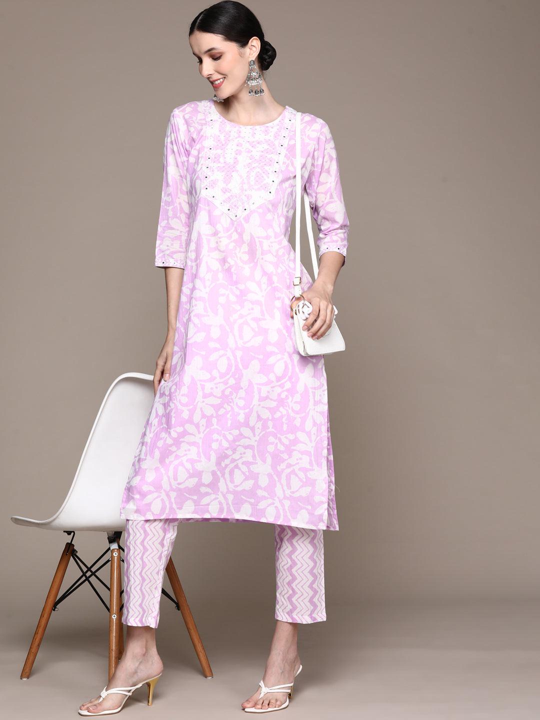 Women's Purple Embroidered Straight Kurta With Trouser - Ishin - Indiakreations