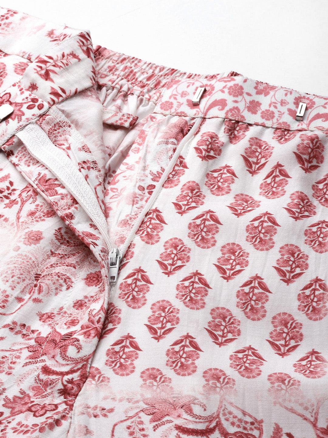 Women's Pink Floral Printed Top With Trouser - Ishin - Indiakreations