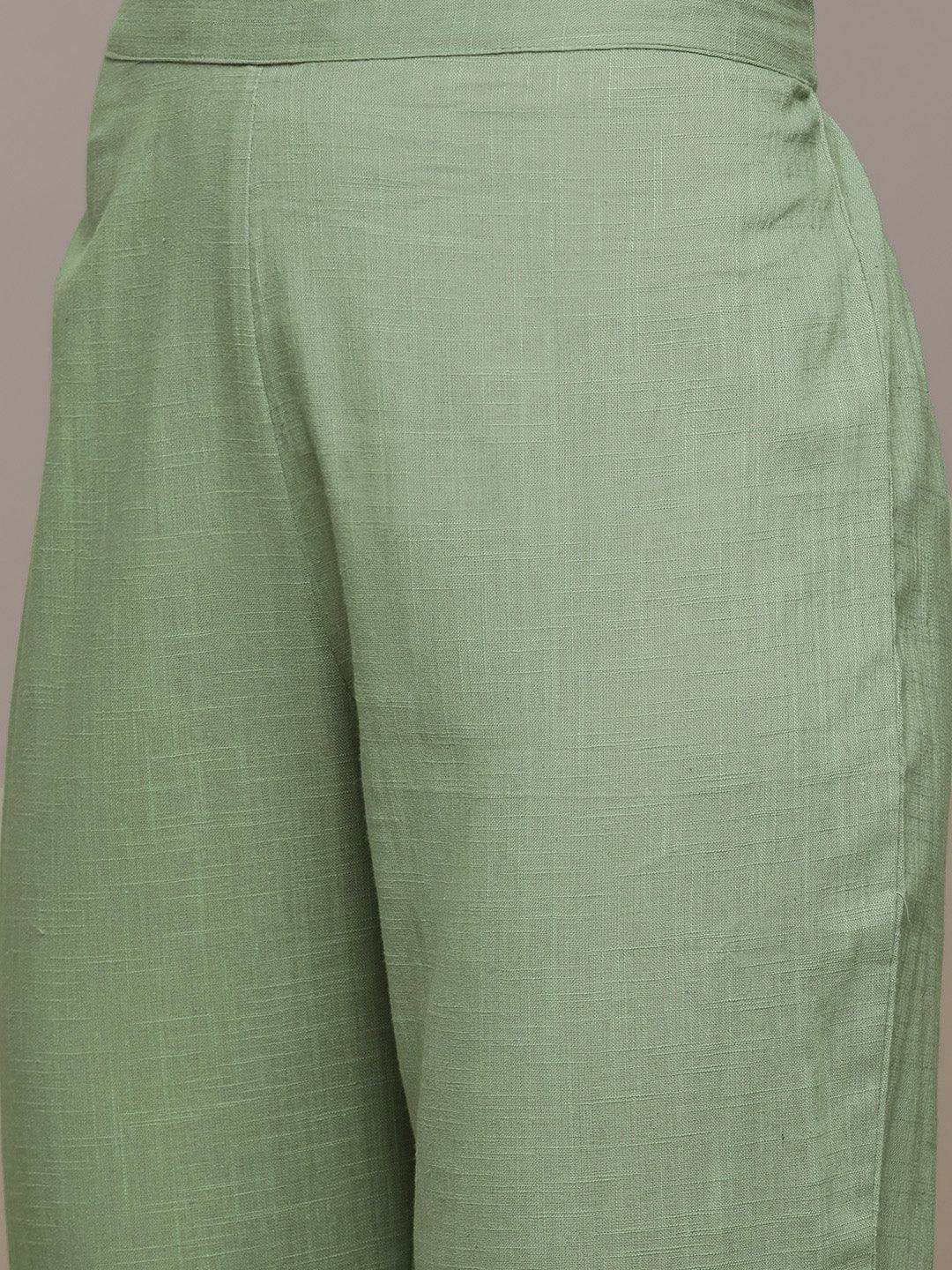 Women's Green Embroidered A-Line Kurta With Trouser & Dupatta - Ishin - Indiakreations