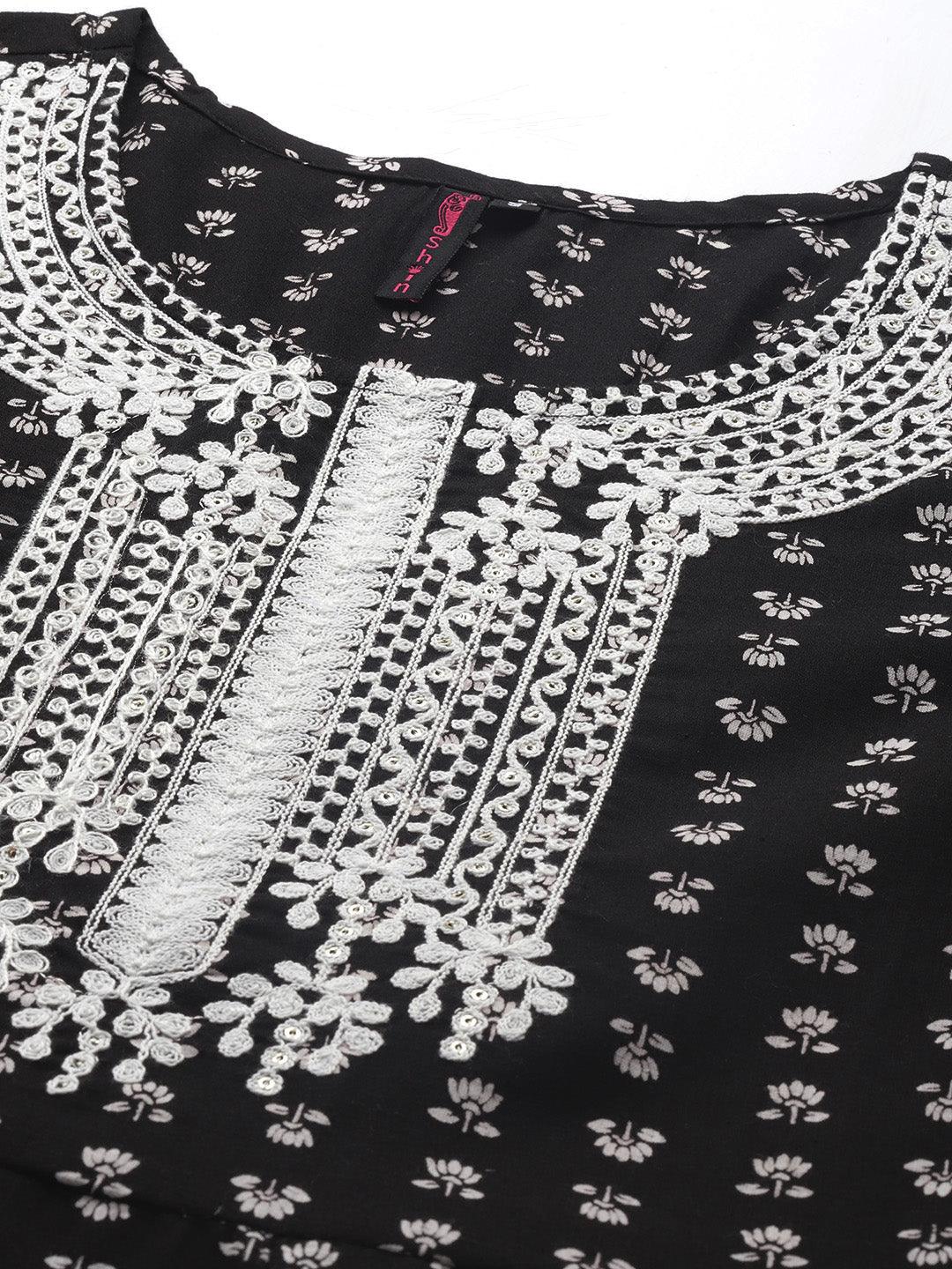 Women's Black & White Embroidered Anarkali Kurta With Trouser & Dupatta - Ishin - Indiakreations