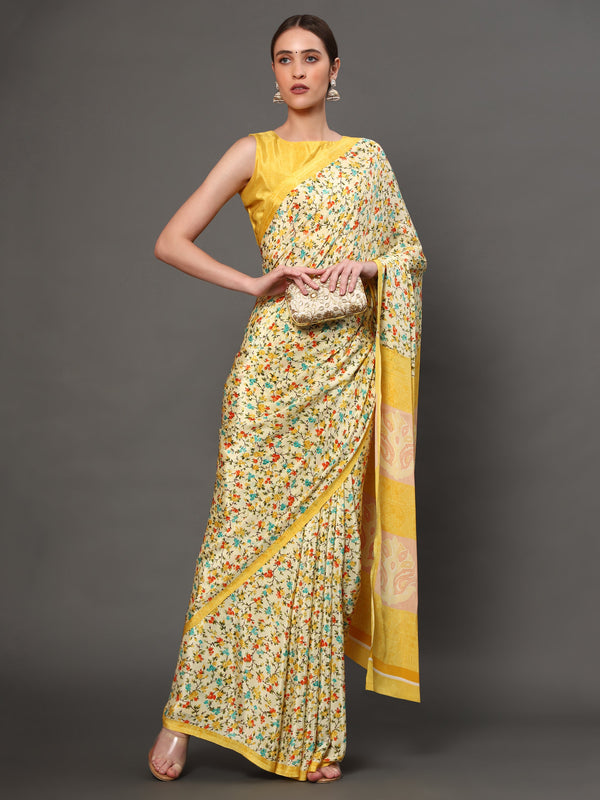 Women's Yellow Color Beautiful Ethnic Wear Printed  Saree - AAISHREE