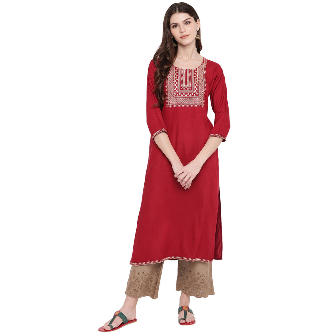 Women's Maroon Sequin Kurti By Vbuyz- (1Pc Set)