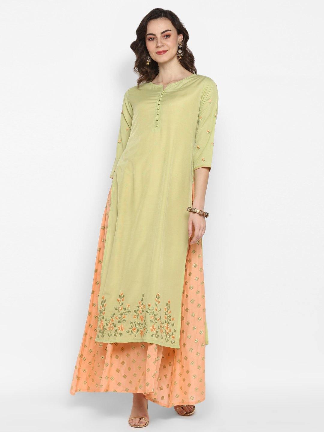 Women's Light Green Poly Muslin Ethnic Dress-Mansa - Indiakreations