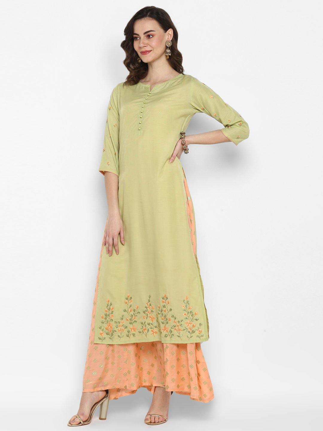 Women's Light Green Poly Muslin Ethnic Dress-Mansa - Indiakreations