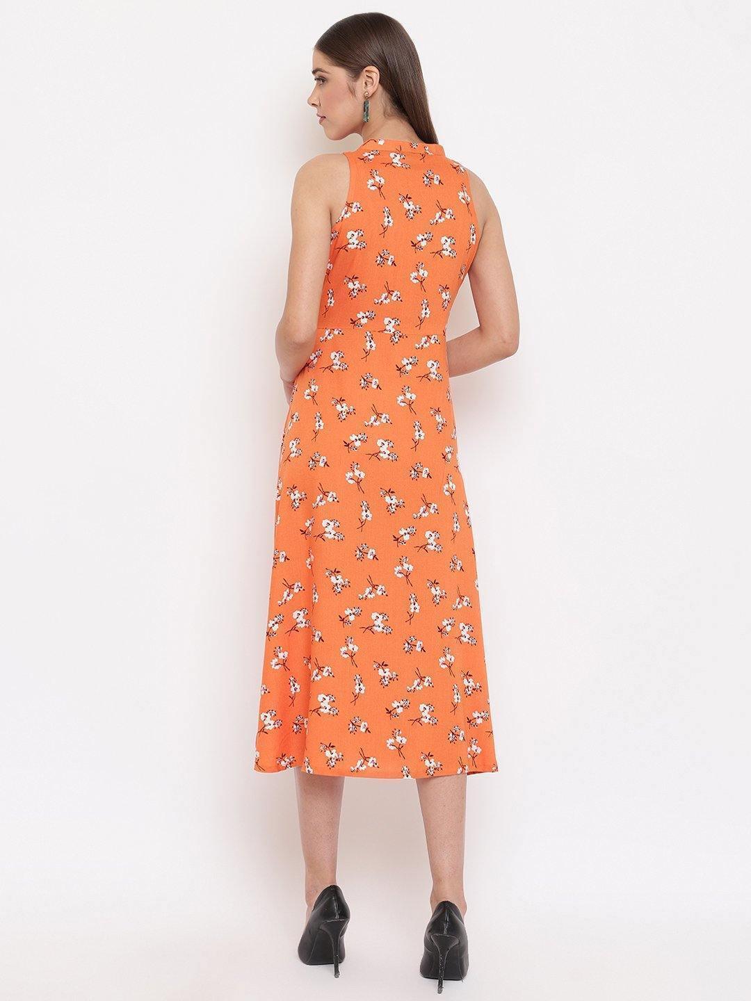 Women's Orange Rayon Western Dress-Mansa - Indiakreations