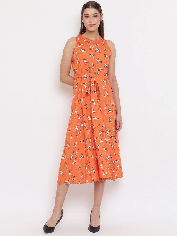 Women's Orange Rayon Western Dress-Mansa - Indiakreations