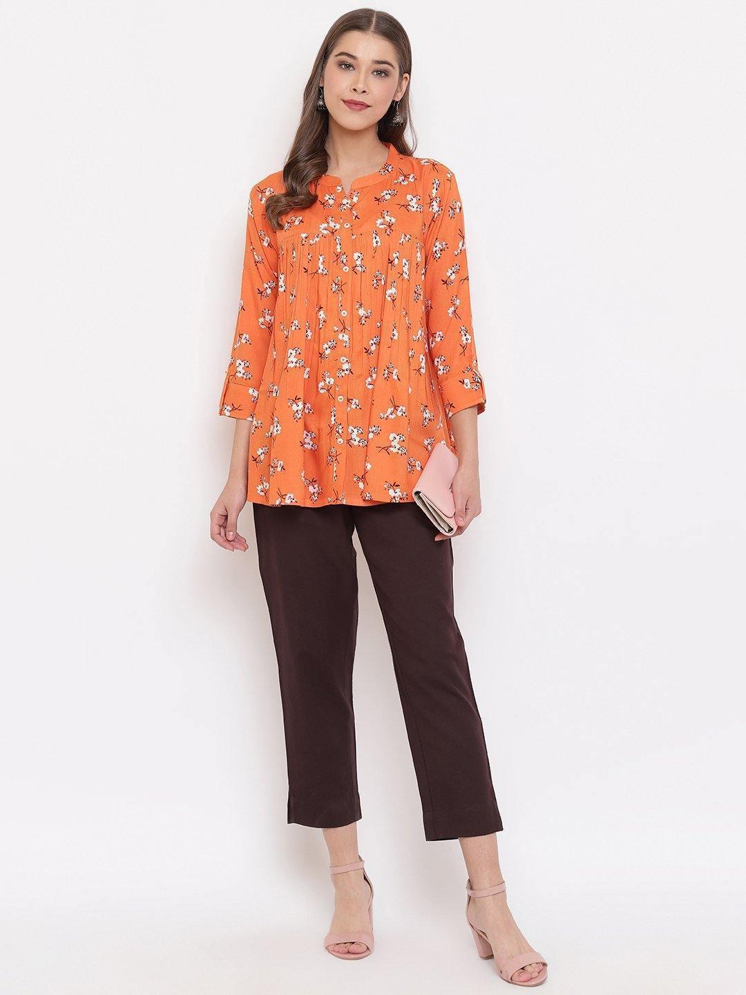 Women's Orange Rayon Top-Mansa - Indiakreations