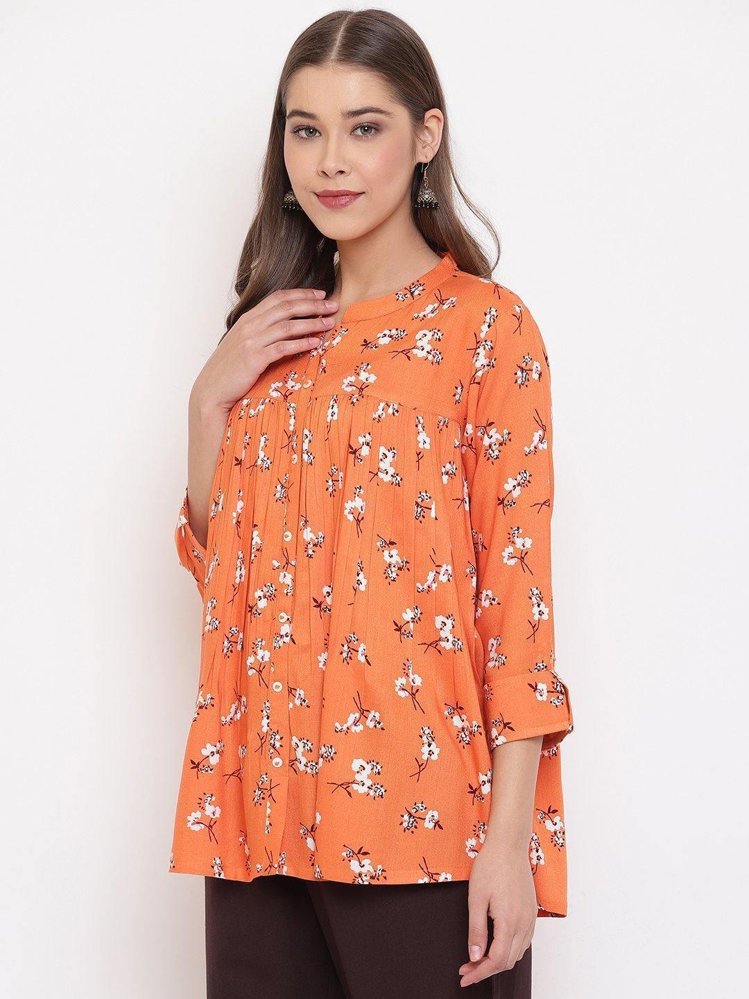 Women's Orange Rayon Top-Mansa - Indiakreations