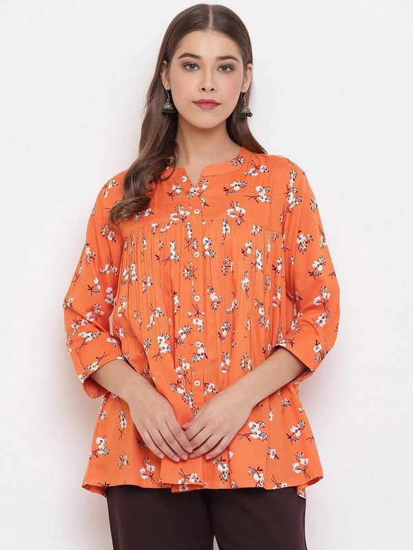 Women's Orange Rayon Top-Mansa - Indiakreations