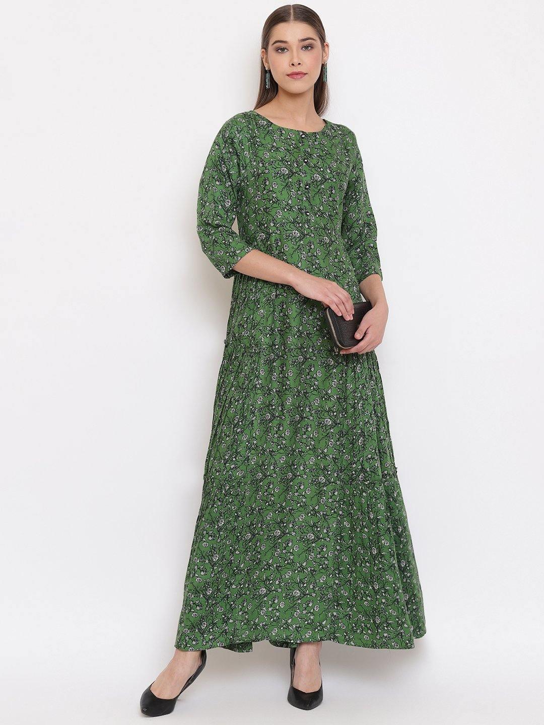 Women's Green Rayon Western Dress-Mansa - Indiakreations