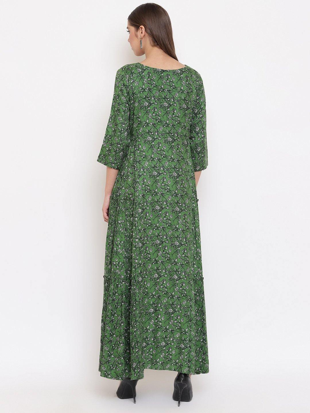 Women's Green Rayon Western Dress-Mansa - Indiakreations