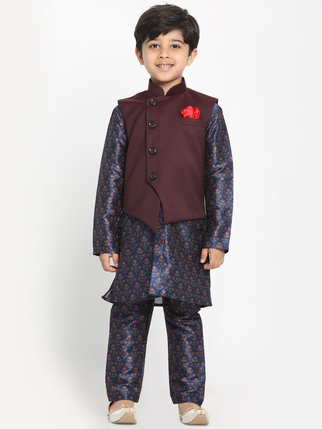 Digital Printed Kurta Pyjama Set for Boys with Nehru Jacket - JBN Creation