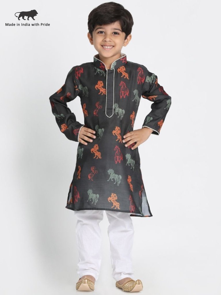 Cotton Blend Digital Printed Kurta Pyjama Set for Boys - JBN Creation