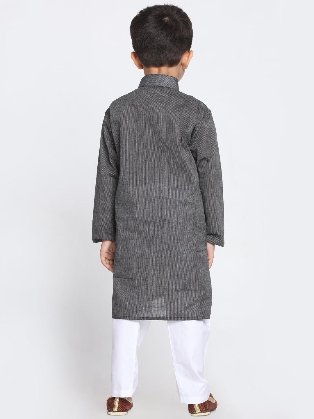 Boy's Black and White Pure Cotton Kurta Pyjama Set & Girl's Handloom Cotton Kurta And Straight Pant Set - Vastramay - Indiakreations
