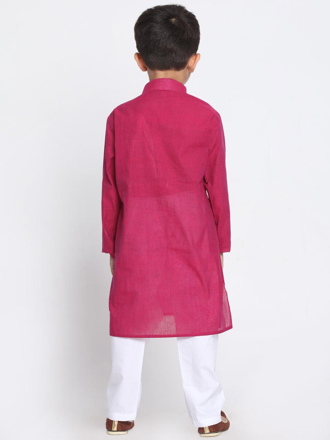 Boy's Purple and White Pure Cotton Kurta Pyjama Set & Girl's Handloom Cotton Kurta And Straight Pant Set - Vastramay - Indiakreations