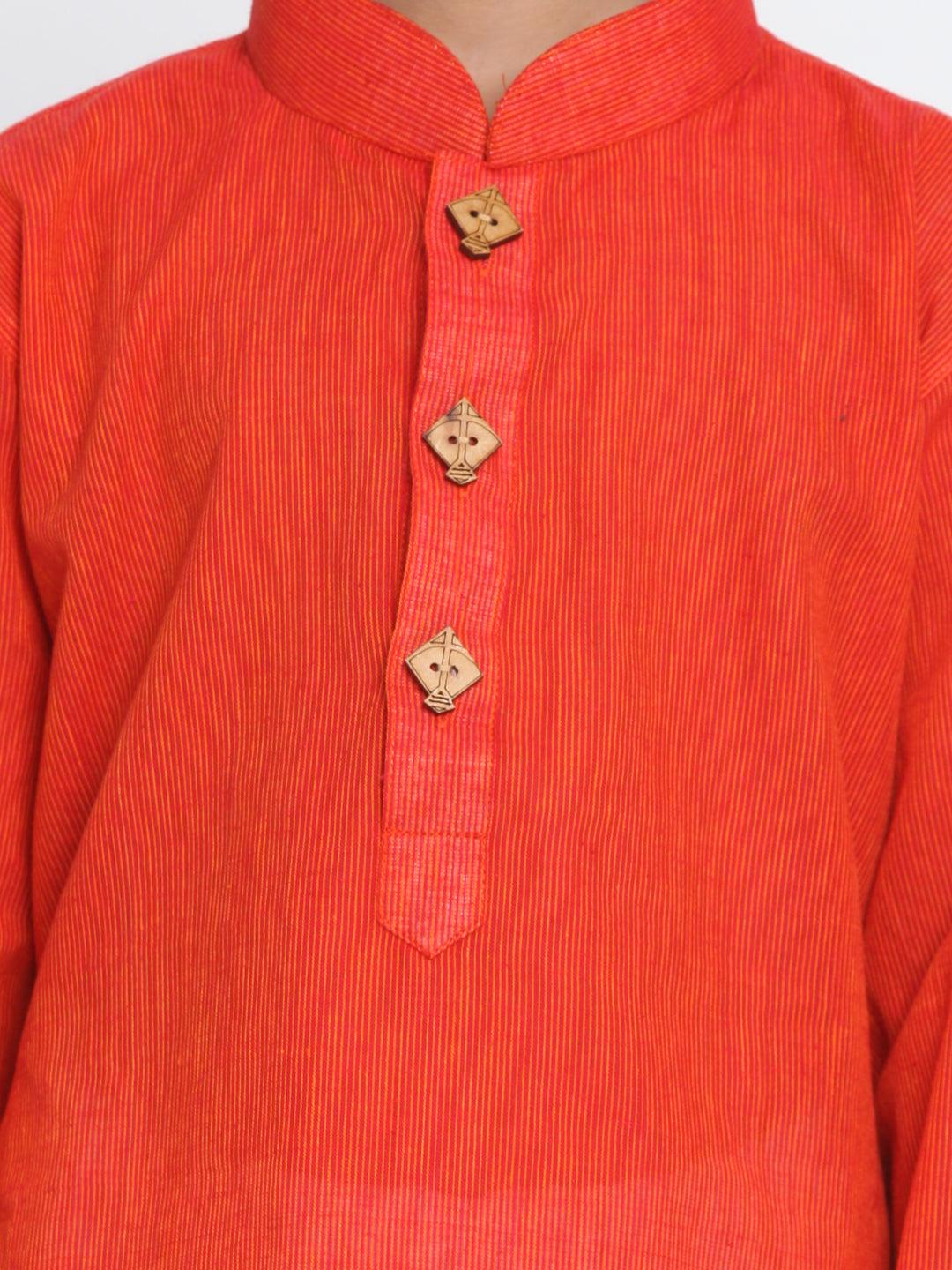 Boy's Red and White Pure Cotton Kurta Pyjama Set & Girl's Handloom Cotton Kurta And Straight Pant Set - Vastramay - Indiakreations