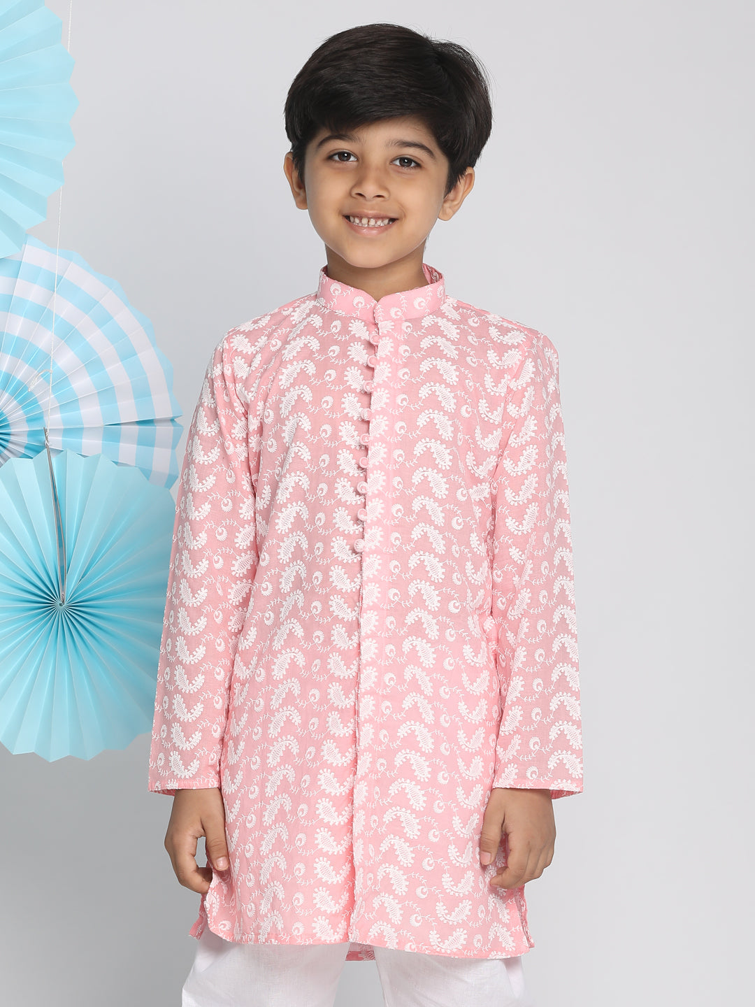 Boy's Chikankari Pink Kurta - Vastramay Boys