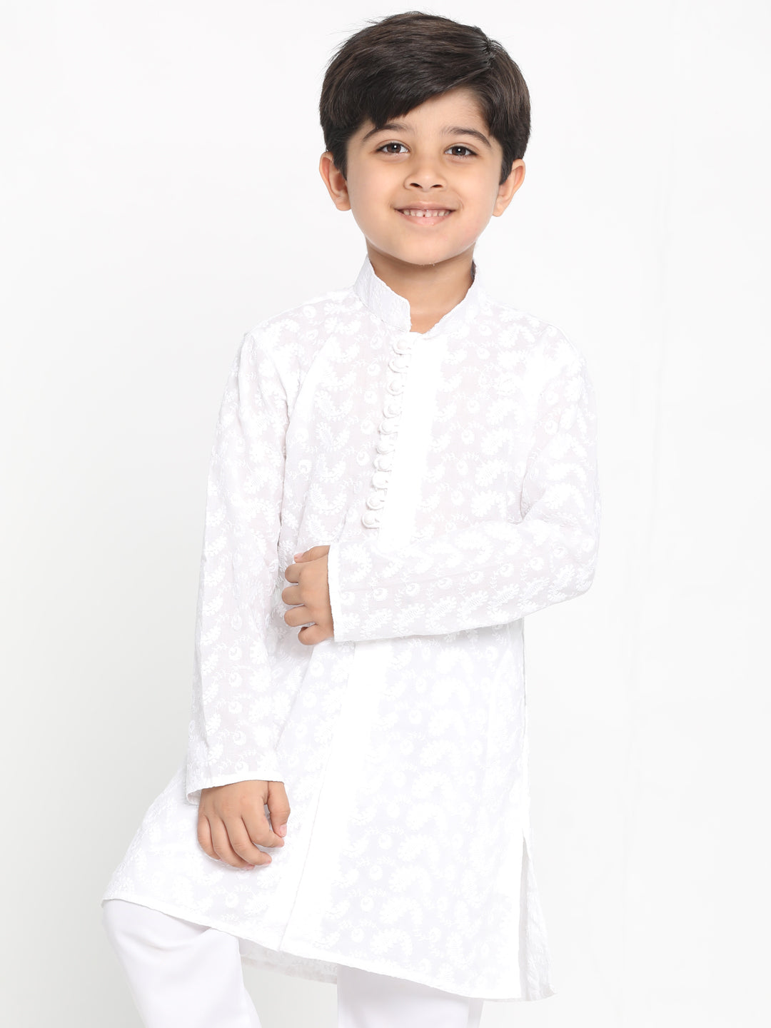 Boy's Chikankari White Kurta - Vastramay Boys