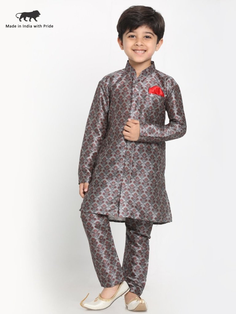 Cotton Silk Blend Digital Printed Kurta Pyjama Set for Boys - JBN Creation