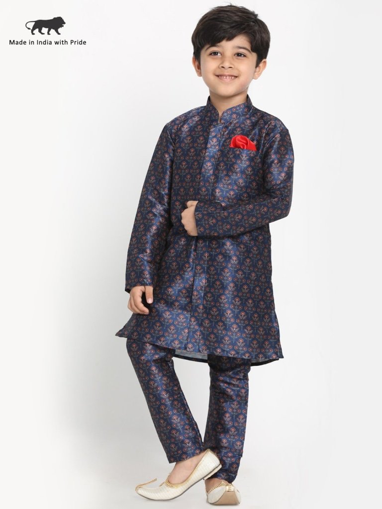 Cotton Silk Blend Digital Printed Kurta Pyjama Set for Boys - JBN Creation