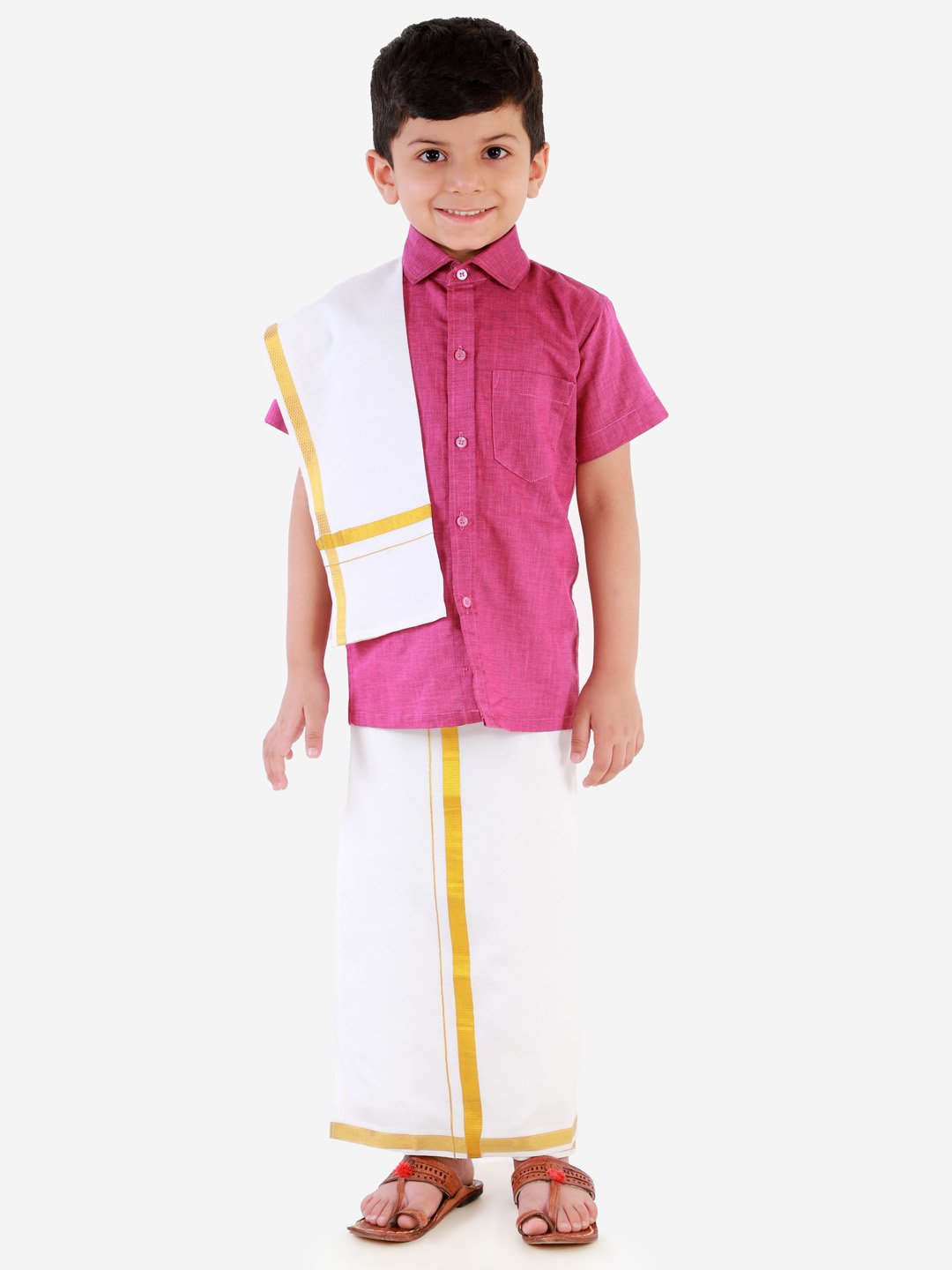 Cotton Short Sleeves Veshti Sattai Set for Boys - JBN Creation