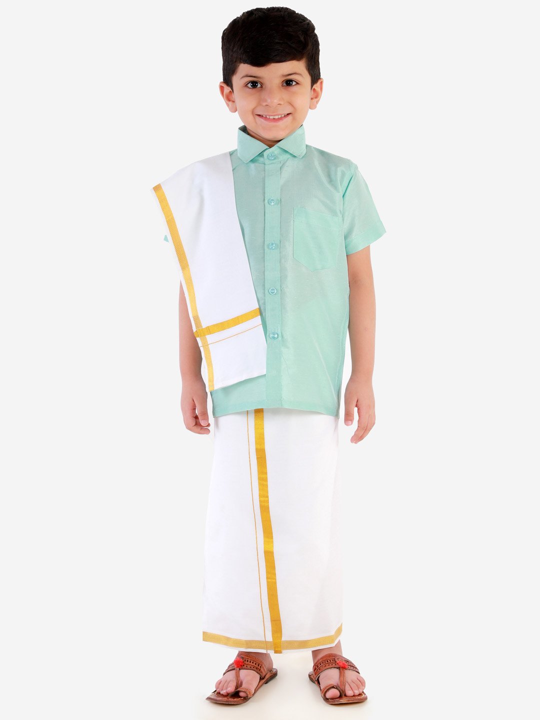 Silk Short Sleeves Veshti Sattai Set for Boys - JBN Creation