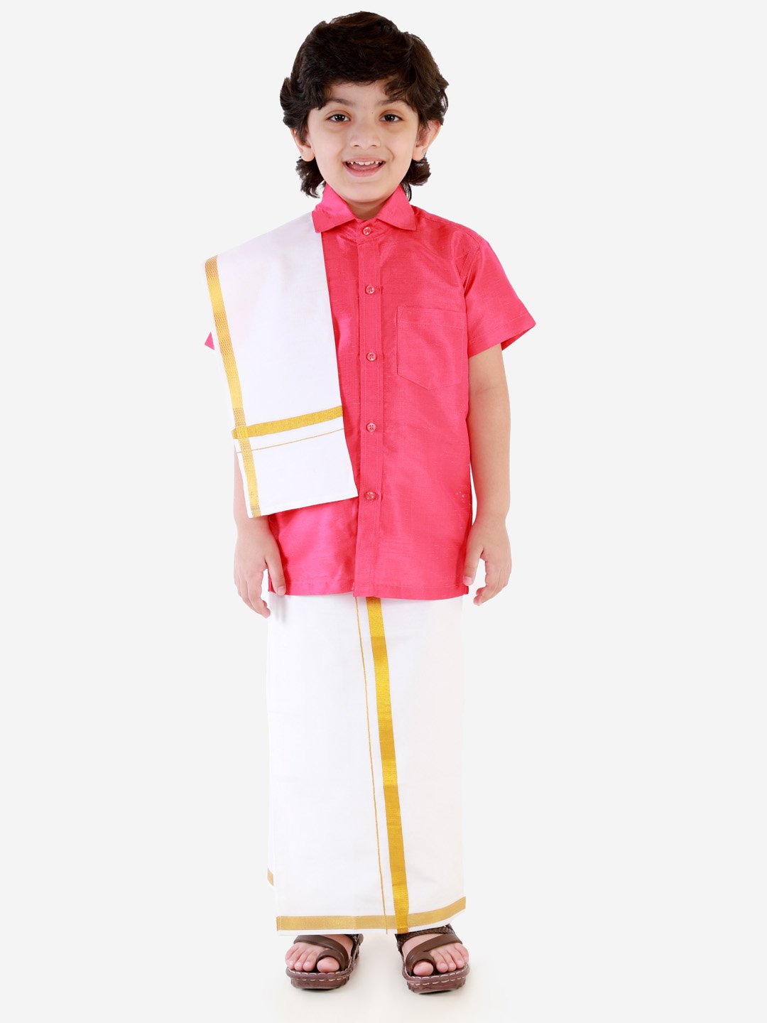 Silk Short Sleeves Veshti Sattai Set for Boys - JBN Creation