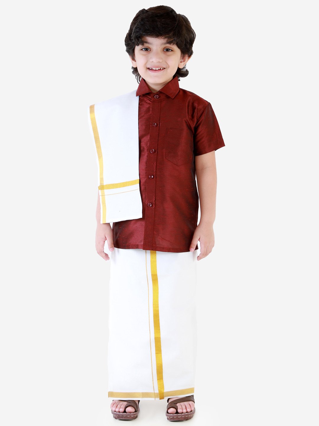 Silk Short Sleeves Veshti Sattai Set for Boys - JBN Creation