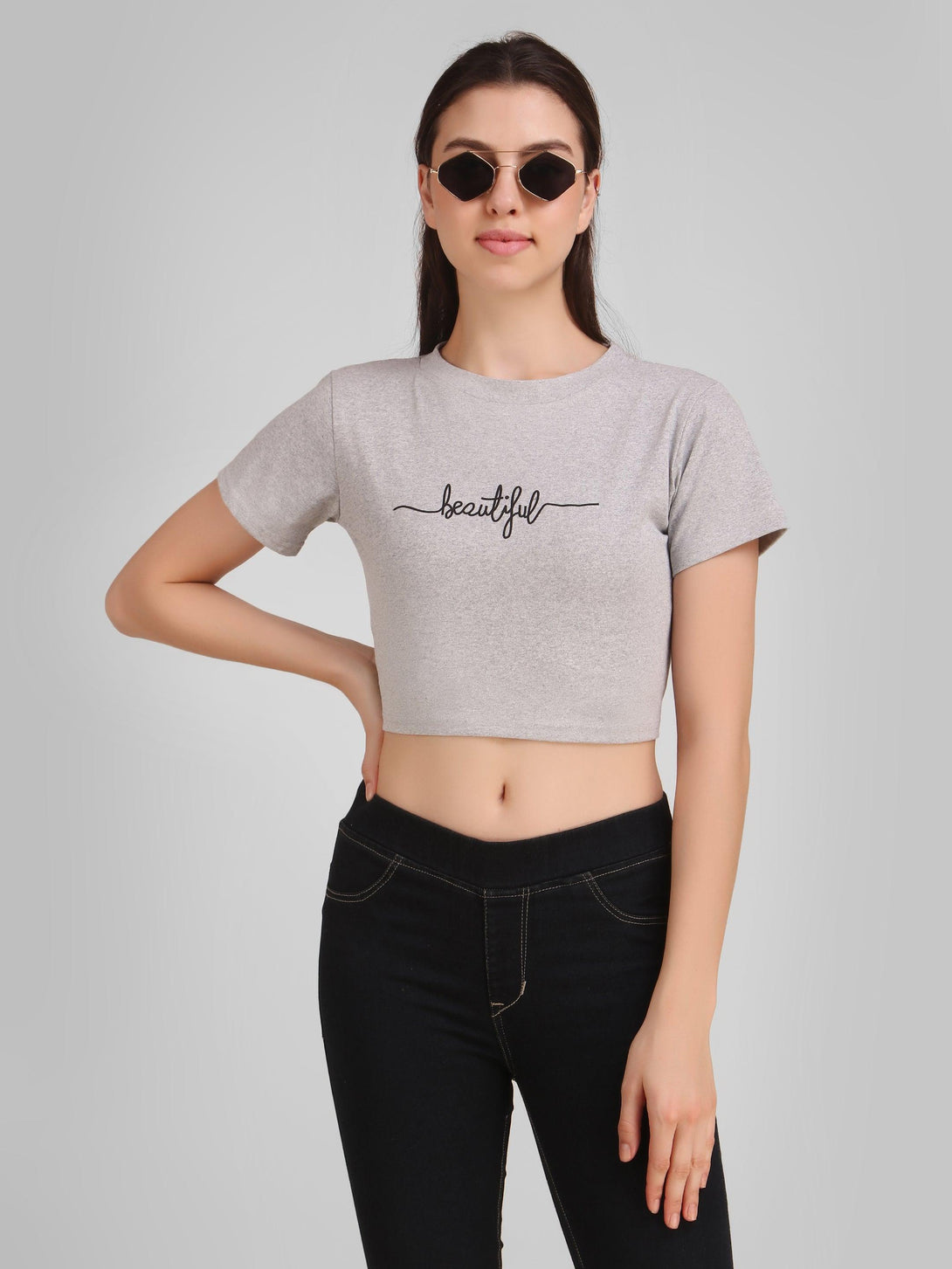 Women Grey Crop Top - NOZ2TOZ - Indiakreations