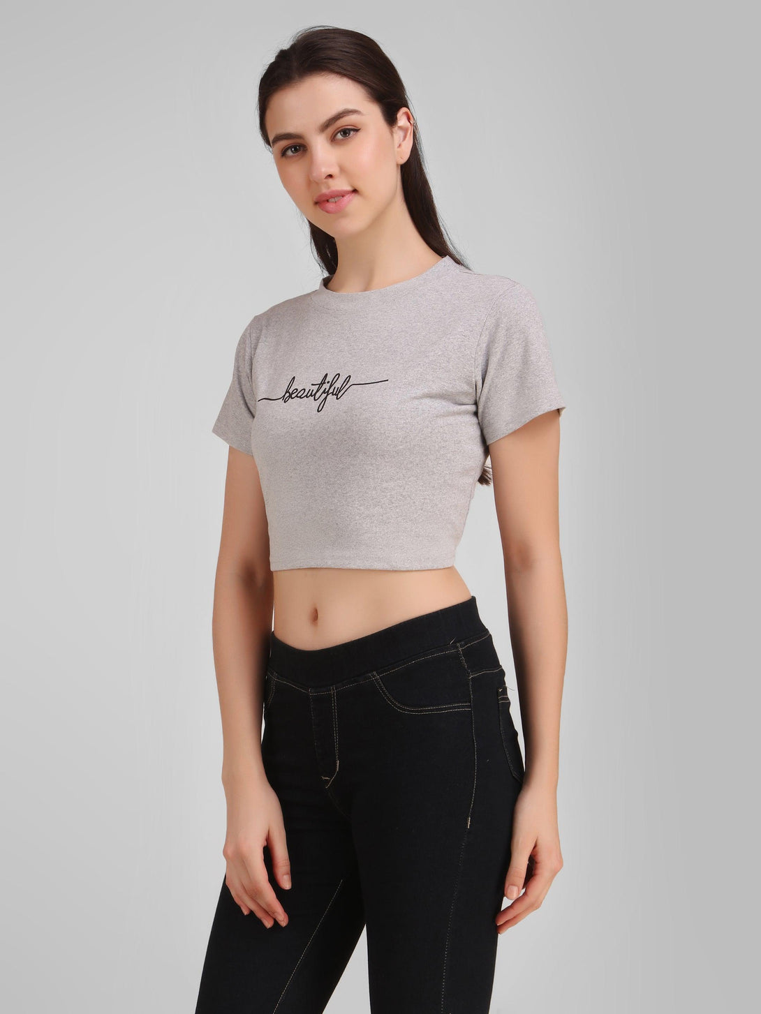 Women Grey Crop Top - NOZ2TOZ - Indiakreations