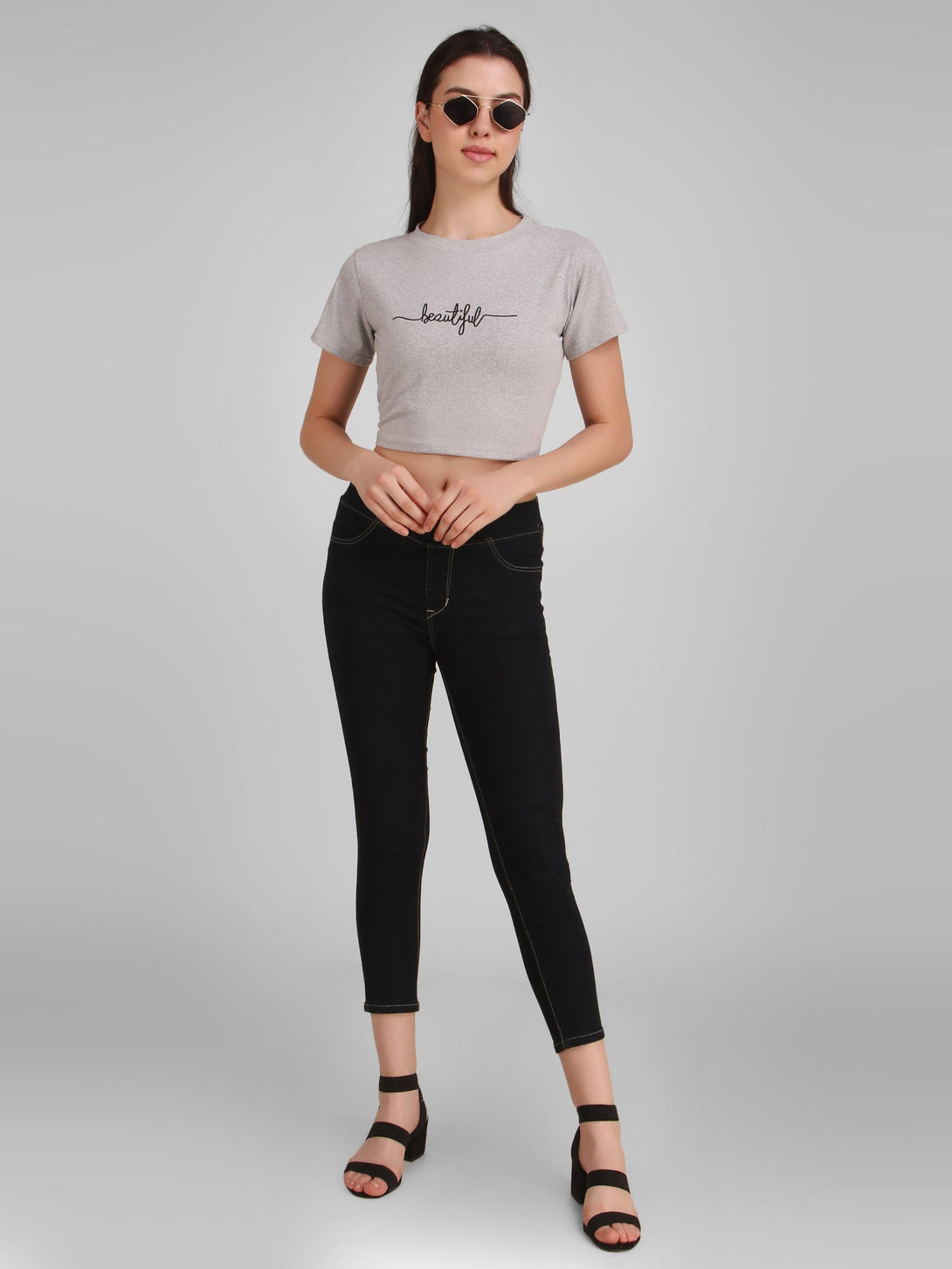 Women Grey Crop Top - NOZ2TOZ - Indiakreations