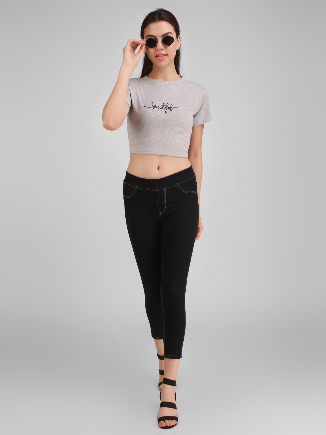 Women Grey Crop Top - NOZ2TOZ - Indiakreations