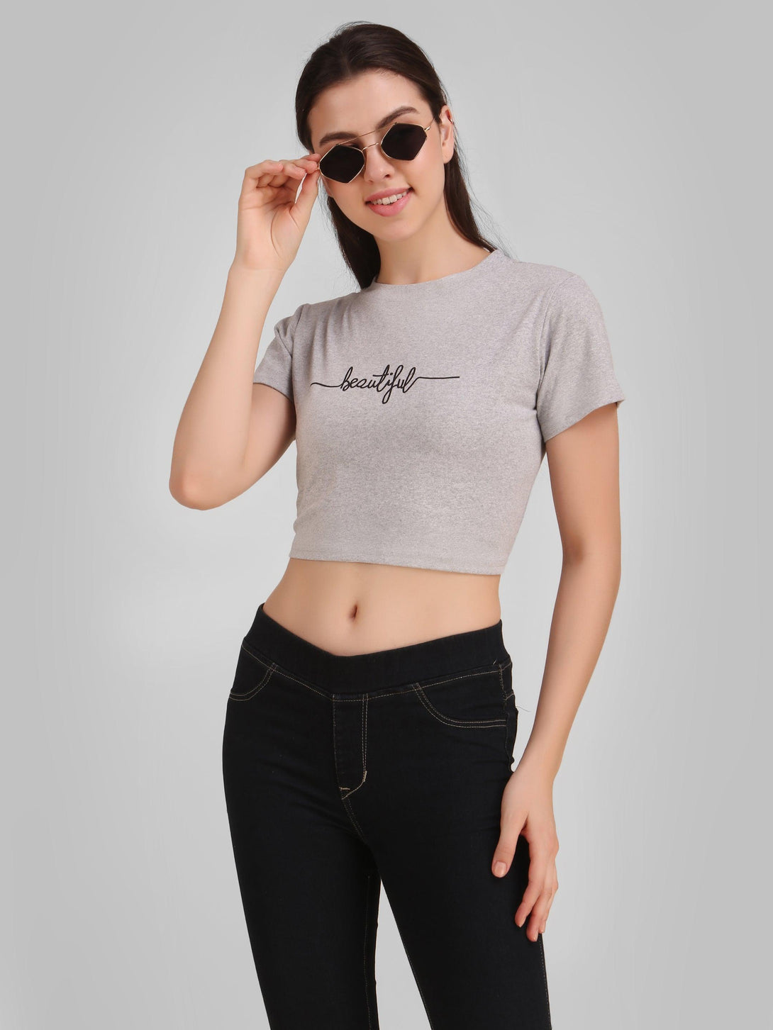 Women Grey Crop Top - NOZ2TOZ - Indiakreations