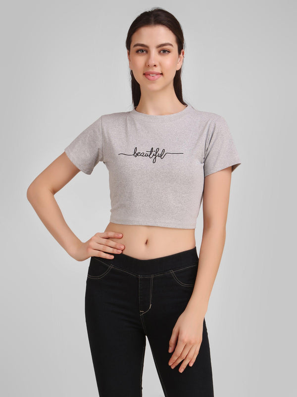 Women Grey Crop Top - NOZ2TOZ - Indiakreations