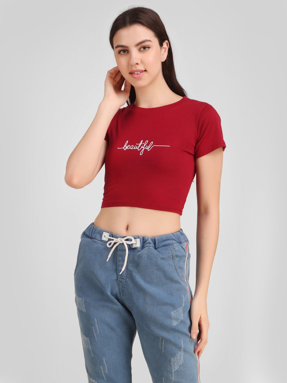 Women Maroon Crop Top - NOZ2TOZ - Indiakreations