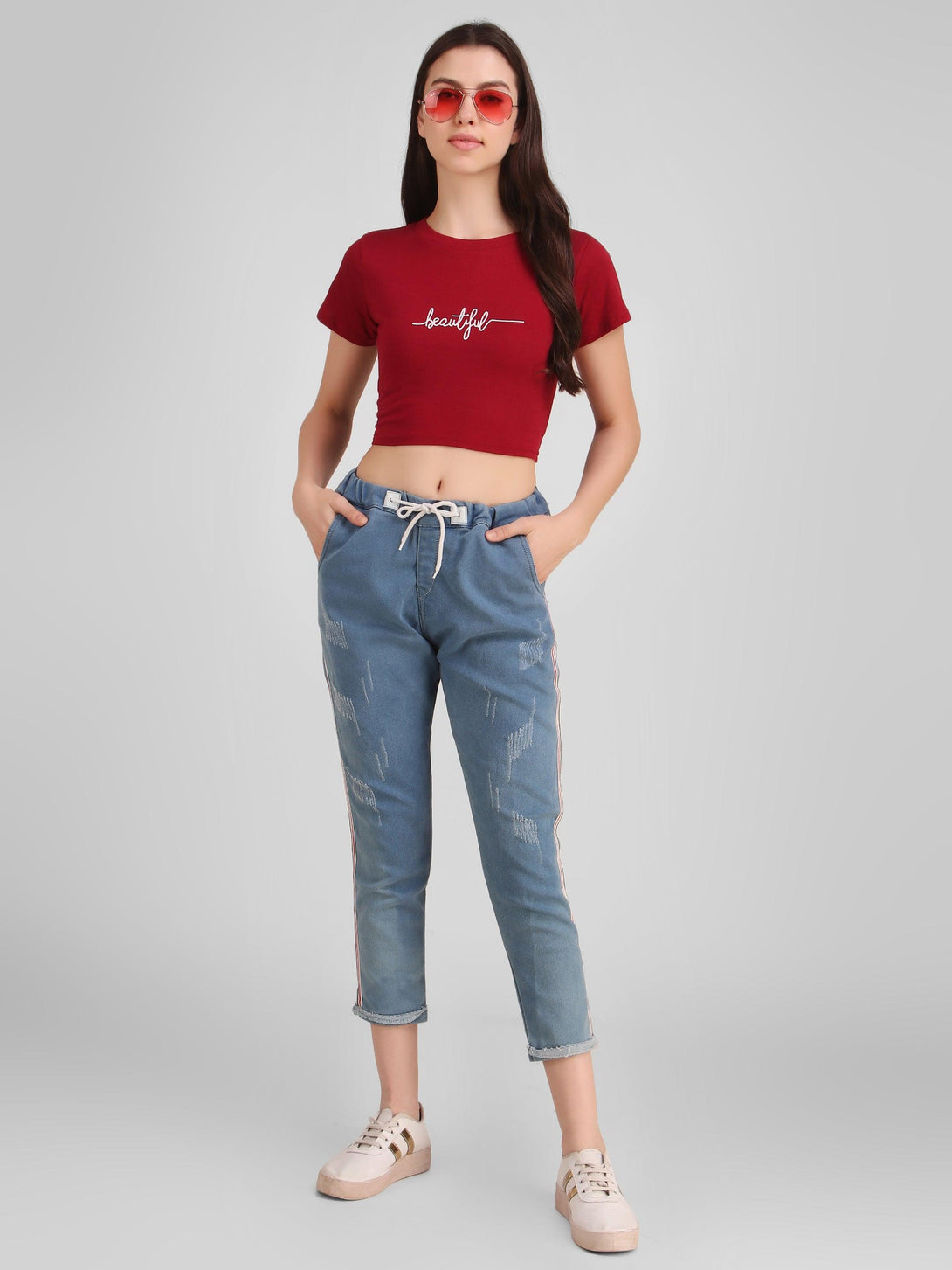 Women Maroon Crop Top - NOZ2TOZ - Indiakreations