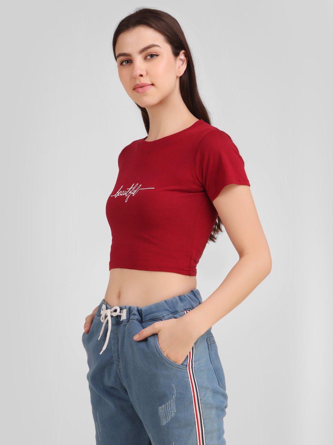 Women Maroon Crop Top - NOZ2TOZ - Indiakreations