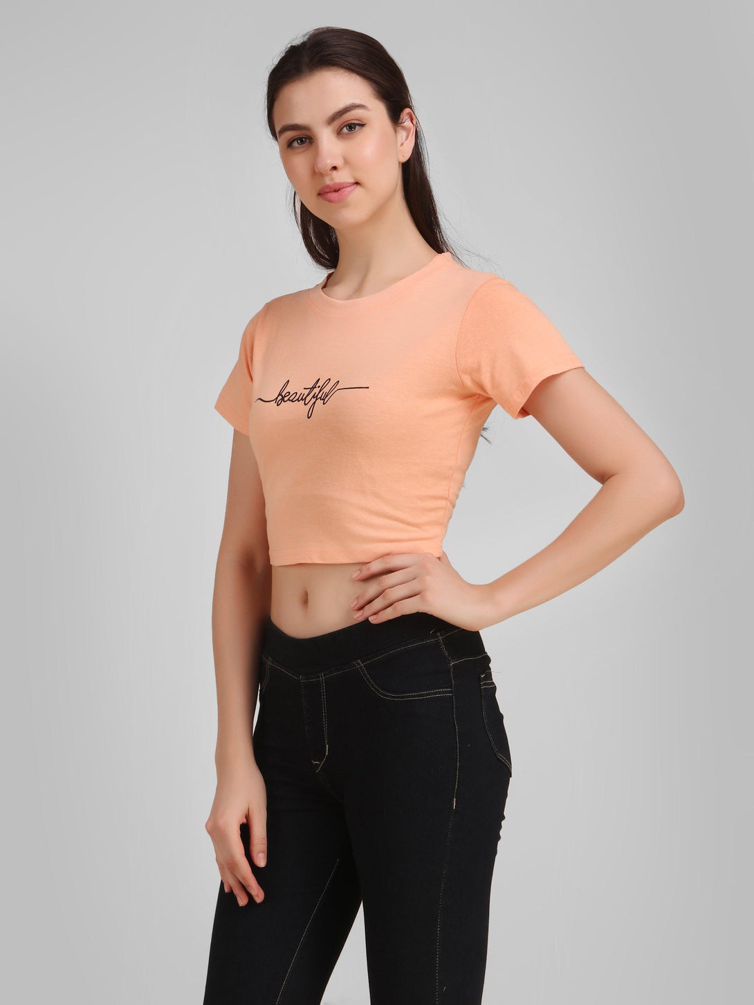 Women Peach Crop Top - NOZ2TOZ - Indiakreations