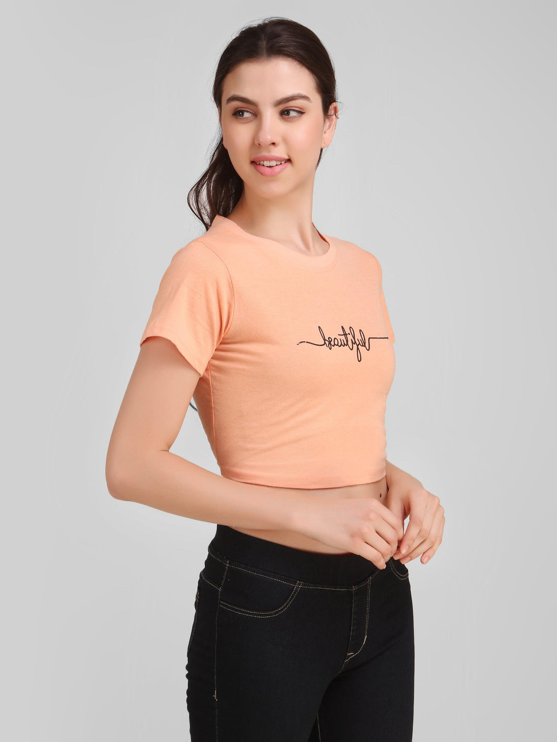 Women Peach Crop Top - NOZ2TOZ - Indiakreations