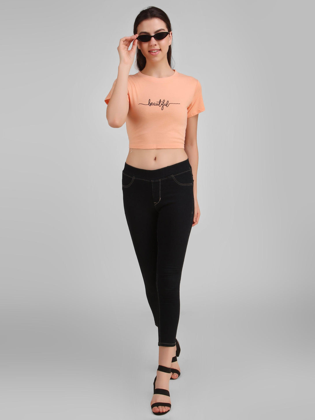 Women Peach Crop Top - NOZ2TOZ - Indiakreations