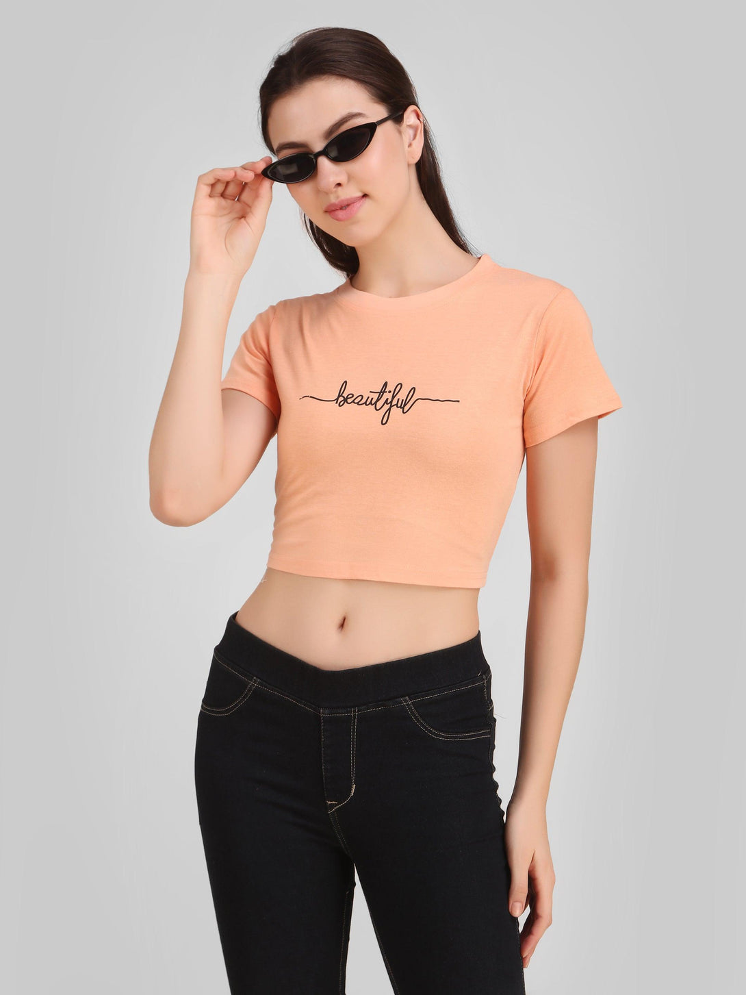 Women Peach Crop Top - NOZ2TOZ - Indiakreations