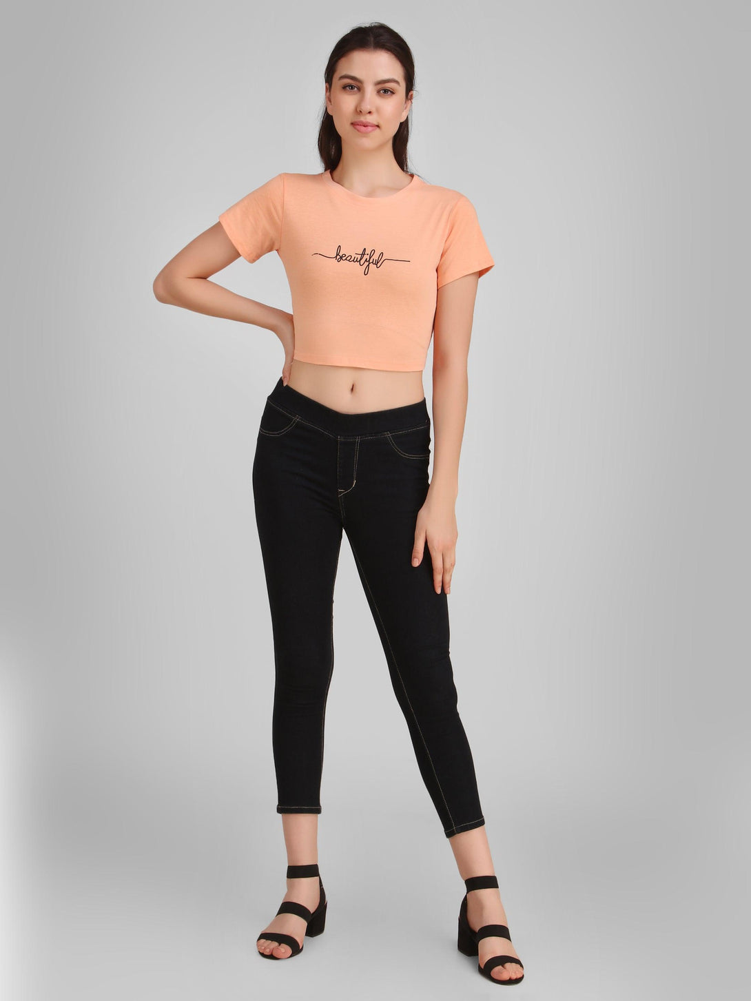 Women Peach Crop Top - NOZ2TOZ - Indiakreations