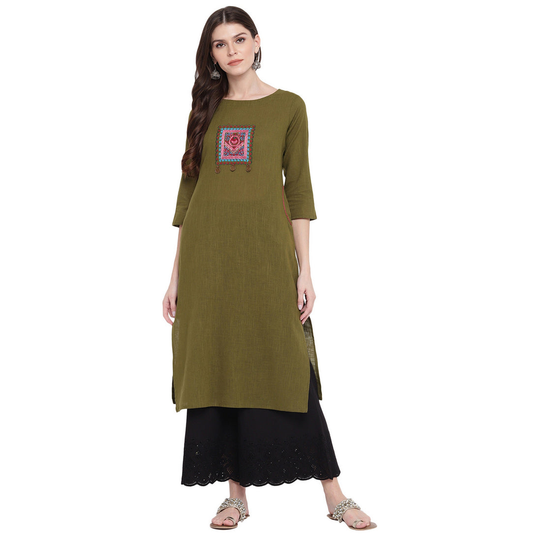 Women's Embellished Green Kurti By Vbuyz- (1Pc Set)