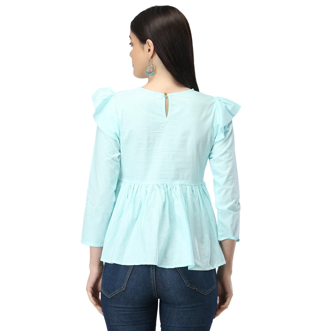 Women Sky Blue Floral Embroidered Top - NOZ2TOZ - Indiakreations